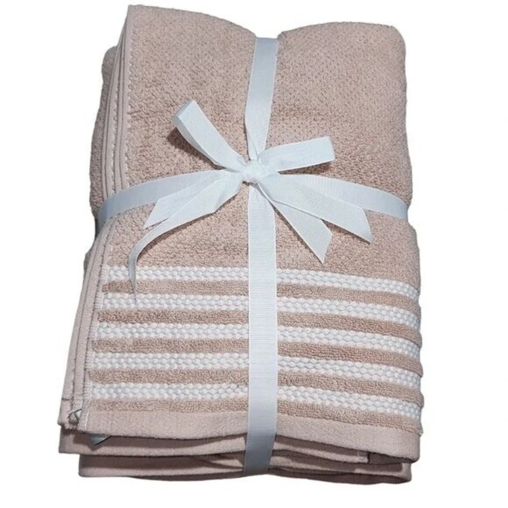Truly Lou Oversized‎ Bath Hand and Washcloth Cotton Towel Set 6pc Desert Pink